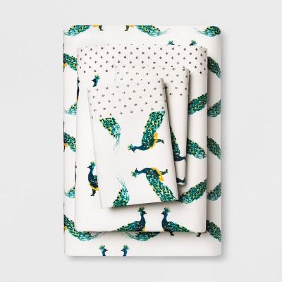 Full Cotton Percale Print Sheet Set Peacock Teal - Opalhouse™