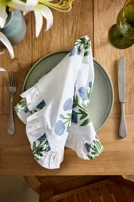 Blue Posy Cotton Napkins, Set of 4
