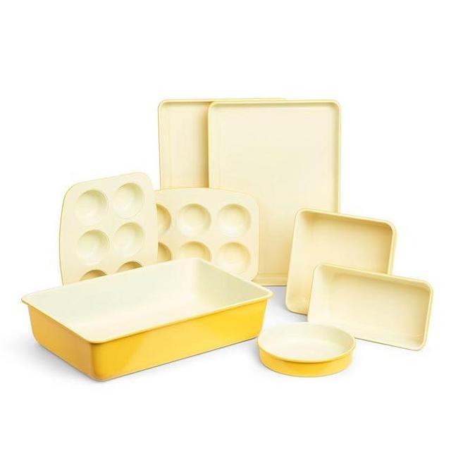 Larder & Vine Bakeware Set - PFAS/PFOS/PTFE Free, Heavy Duty Aluminized Steel with Ceramic Finish, Includes Sheet Pans, Loaf Pan, Muffin Tins, Round Pan, Square Pan, Roasting Pan (Limoncello)