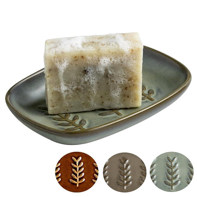 Miamolo Ceramic Soap Dish Bar Soap Holder for Shower, Soap Dishes for Bar Soap Sponge, Shower Soap Saver Tray for Bathtub Bathroom Kitchen Sink, Housewarming Gift, Pro-Environment, Dark Green