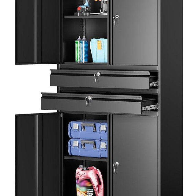 Metal Storage Cabinet with Wheels and Drawers,Rolling Garage Storage Cabinet with Locking Doors and Adjustable Shelves,73" Mobile Tall Large Metal Tool Cabinets with Locks for Home,Office,Garage