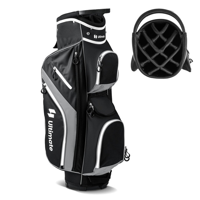 Costway Lightweight Golf Cart Bag with 14 Way Top Dividers 9 Pockets Rain Hood Cooler Bag Grey