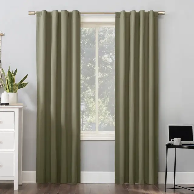 40"x96" Sun Zero 100% Blackout Cyrus Thermal Back Tab Curtain Panel Olive Green: Modern Indoor 96 Inch Curtain