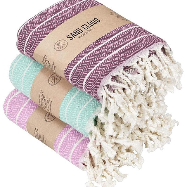 Sand Cloud Turkish Towel - Sand Free - Fast Drying -100% Certified Organic Turkish Cotton Yarn - Great for Beach Bath or as a Blanket - As Seen on Shark Tank - The Gocek (Mixed - 3 Pack - Warm Colors)