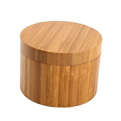 Bamboo Salt Box With Magnetic Swivel Lid, 8.5oz Round Spice Container, Secure Durable Storage & Organization for Seasonings, Herbs or Small Items By HTB