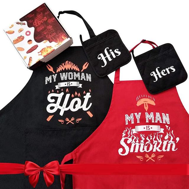 West End Warehouse Aprons for Wedding for Couple, Bridal Shower | Engagement | Bachelorette Party Gifts for Bride with His Her Potholders and Gift Box