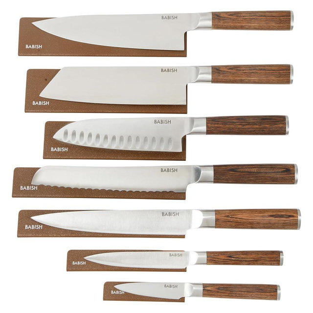 Babish 14-Piece Full Tang Forged Dark Pakka Wood Kitchen Knife Set – High-Carbon 1.4116 German Steel Cutlery with Protective Sheaths – Professional Chef Knife Set