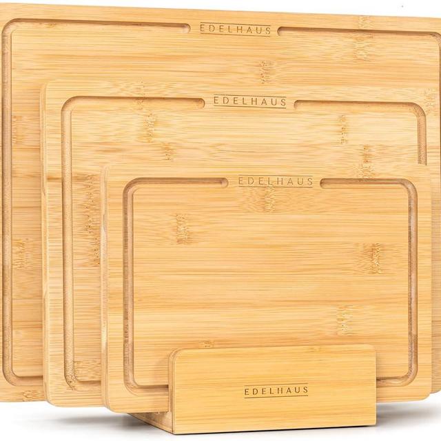 Bamboo Wooden Cutting Boards for Kitchen, Cutting Board Set of 3, Chopping Boards with Juice Groove for Meat, Cheese & Vegetables - Durable, Double sided wood cutting board with serving Compartments