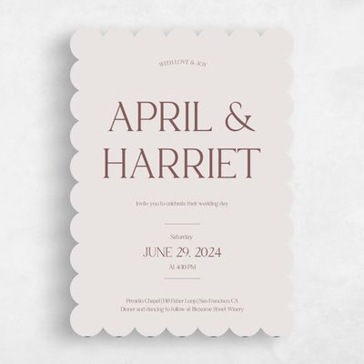 Beige Scalloped Wedding Invitation - Alvito Classic