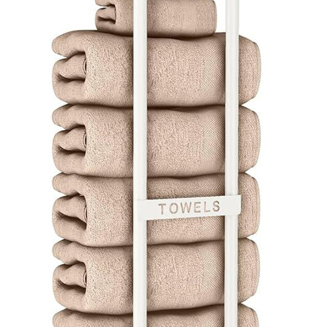 Wall Towel Rack for Rolled Towels, STWWO Towel Storage for Small Bathroom Can Holds 6 Large Towels, 30 inch Towel Racks with Shelf, White