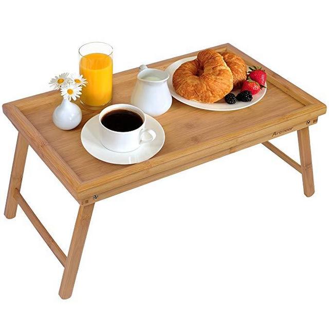 Bed Tray Table with Folding Legs,Serving Breakfast in Bed or Use As a TV Table, Laptop Computer Tray, Snack Tray with 100% Natural Bamboo by Artmeer