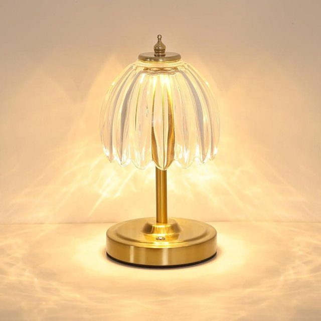 Shenmoyl Tulip Table Lamp with 5200mAh Battery & Touch Control, Cordless Small Table Lamp with 3 Colors, Dimmable Rechargeable Battery Operated Table Lamps for Bedroom, Nightsatnd (Transparent Tulip)