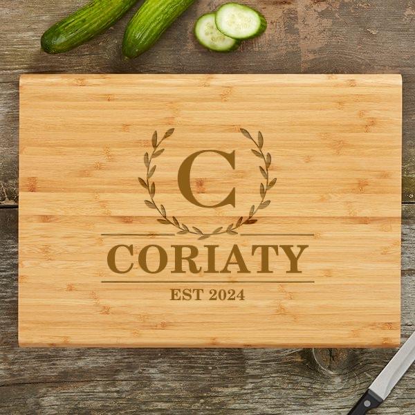Wedding Wreath of Love Personalized Bamboo Cutting Board 10x14