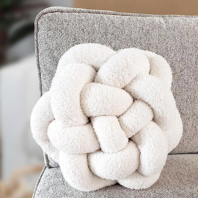 Large Pearl White Knot Pillow | 13" Knotted Pillow | Handmade White Throw Pillows for Bed | Neutral Knot Throw Pillow | Fun & Funky Throw Pillows for Bedroom & More | Soft Sherpa Pillow Material