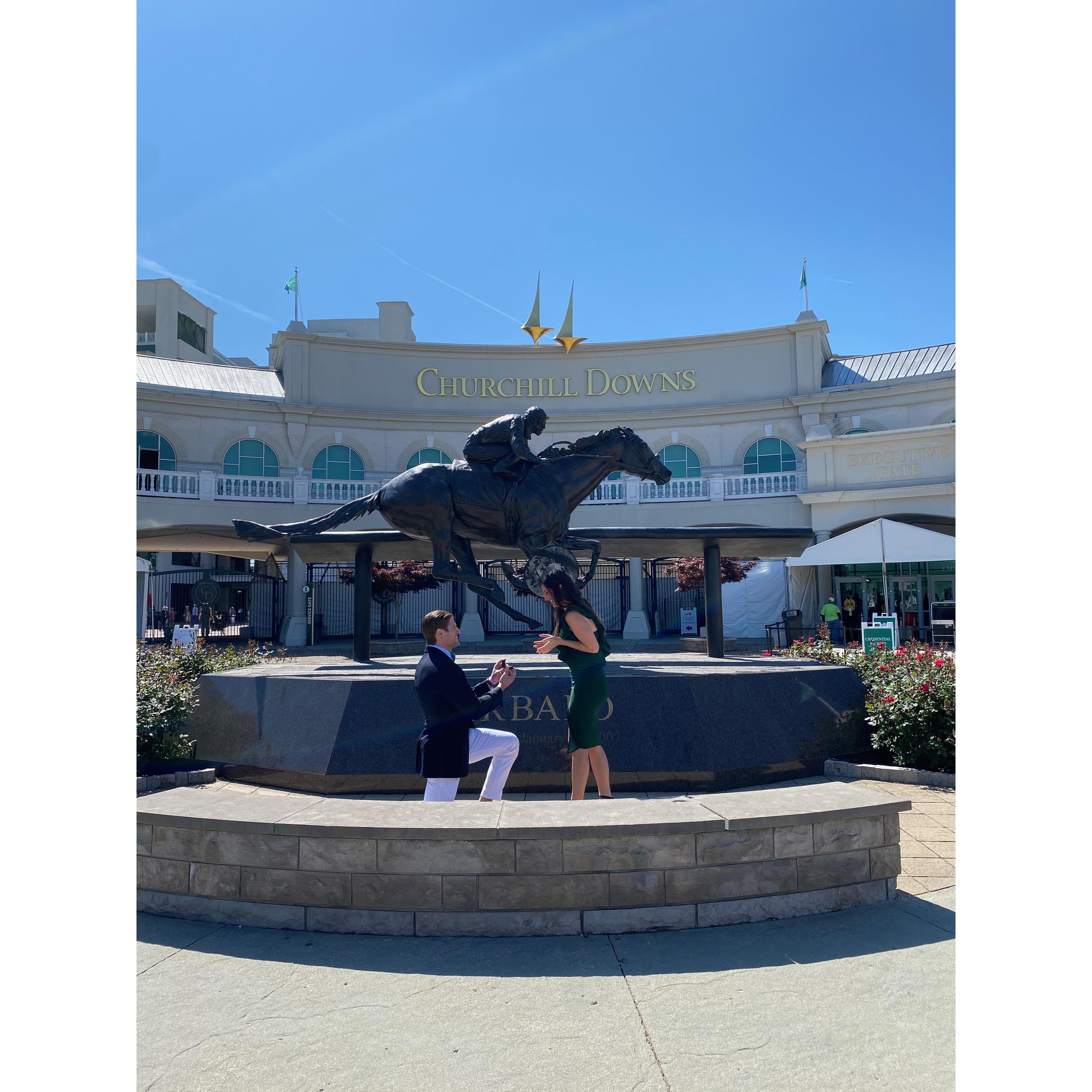 He popped the question at the Kentucky Derby!