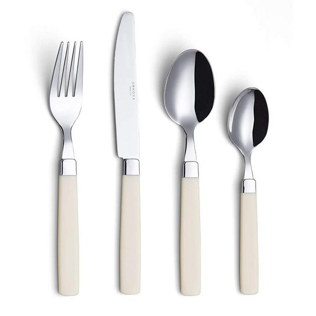 ANNOVA 16 Pcs Stainless Steel Flatware/Silverware Set - Color Handles - 4 x Dinner Forks, 4 x Table Knives, 4 x Tablespoons, 4 x Teaspoons - Service for 4 (Cream, 16 Pieces)