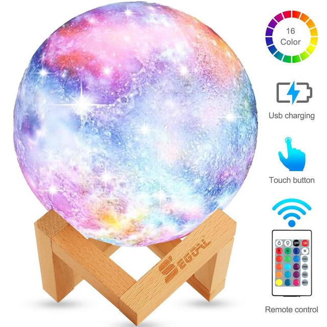 Moon Lamp Moon Light Kids Night Light Galaxy Lamp 16 Colors LED 5.9 Inch 3D Star Lamp with Wood Stand, Touch & Remote Control & USB Rechargeable Baby Light Perfect Gift for Girls Lover Birthday