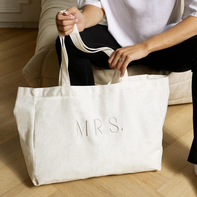 Custom MRS Tote Bag, Embroidered Mrs Bag, Future Mrs Gifts, Custom Bride Bag, Canvas Tote Bag, Large Tote for Bridal Shower, Gift For Her