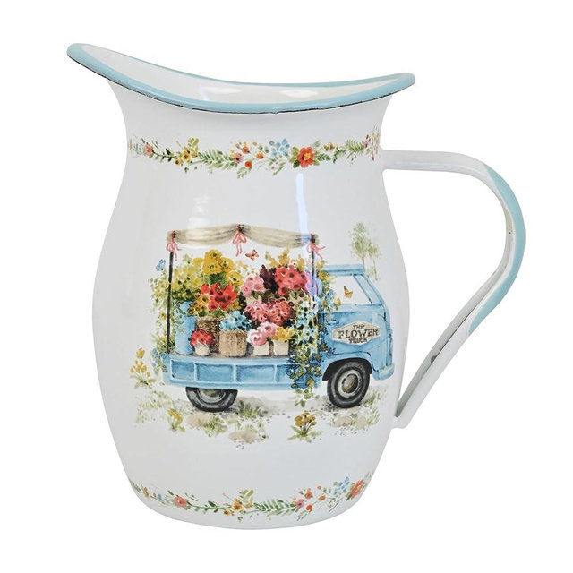 Enamel Pitcher with Wide Handle Vintage Metal Farmhouse Pitcher Vase Flower Decoration for Tabletop, Office, Home, Gift And Iced Tea, Coffee, Cold Drinks (LightBlue)