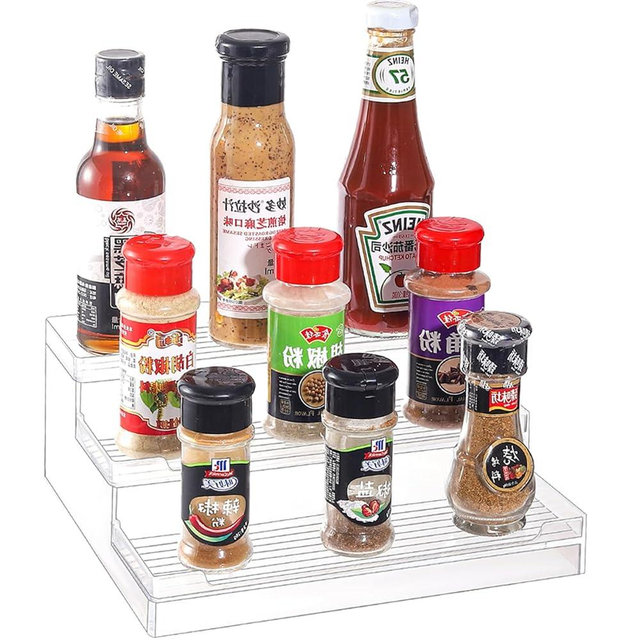 SuoXing 10 Inch Spice Organization for Cabinet,1 Pack 3 Tiered Clear Acrylic Spice Rack,Small Plastic Spice Shelf,Multipurpose Spice Shelves Great for Kitchen Countertop,Cabinet,Cupboard,Pantry