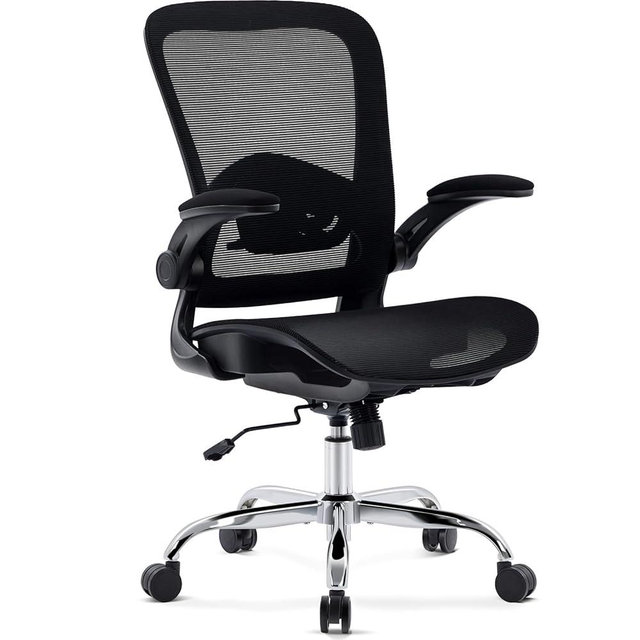 Morkprism Office Chair Mesh Seat,Ergonomic Desk Chair with Adjustable Lumbar Support,High Back Computer Chai r with Flip-up Armrests,Rocking Tilt Rolling Swivel Executive Chair for Home Office Black