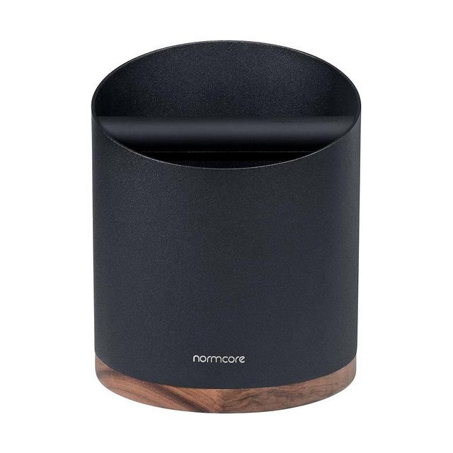 Normcore Espresso Knocker Box, Heavy-Duty Knock Box for Coffee Grounds, Removable Bar and Walnut Non-Slip Base, Shock-Absorbent Durable, Stainless steel, Black