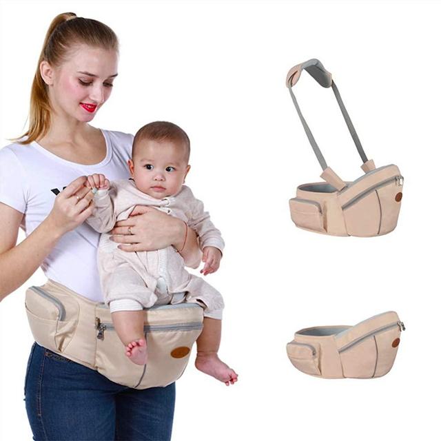 Baby Hip Seat Carrier Baby Waist Stool for Child Infant Toddler with Adjustable Strap Buckle Pocket Soft Inner Huge Storage (Khaki)