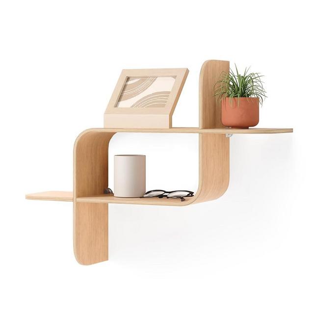 Umbra Montage Geometric Design Storage Wall Shelf, Made of Natural Bentwood, Vertical and Horizontal Mounting with 15 lb Weight Capacity(Natural)