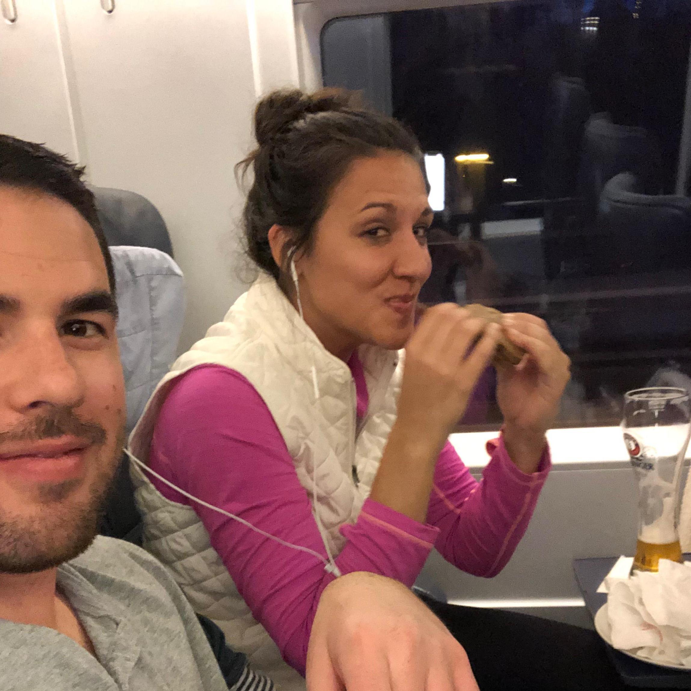 Andrew stealing a pic of me eating--As I like to do
"SNACKKKKSSSHHH."
-bullet train, somewhere in Europe