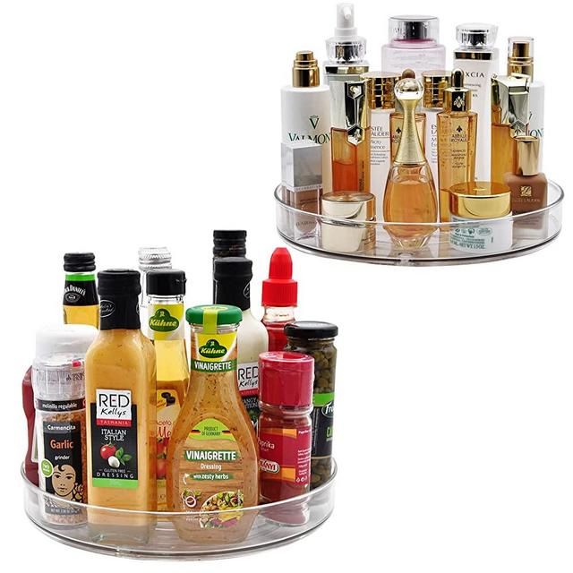 Large Lazy Susan Rotating Turntable Organizer - for Kitchen, Pantry, Cabinet, Dining Table, Fridge, Countertop，Vanity - Spinning Food Storage Container for Spices, Condiments- Clear，11 Inches （2 Pack）