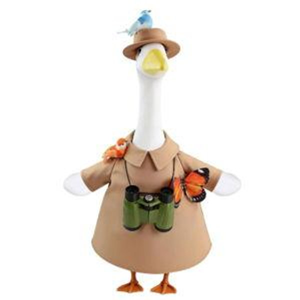 Explorer Porch Goose Outfits– Bird Watching Safari Adventure Costume with Hat, Binoculars, Butterfly & Birds – 23" Lawn Porch Goose Clothes for Spring Summer Patio Yard Garden Decor (Safari)