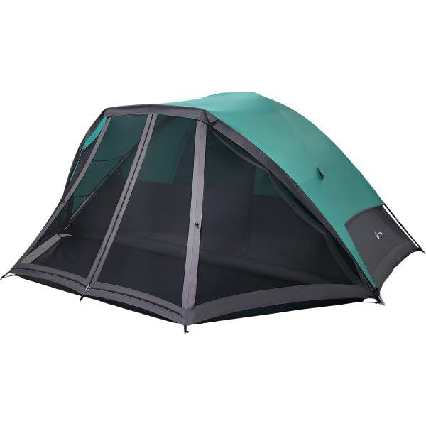 6 Person Camping Tent - Water-Resistant Cabin Style Outdoor Shelter with Built-in Screen Tent and Carrying Bag by Wakeman Outdoors (Teal)