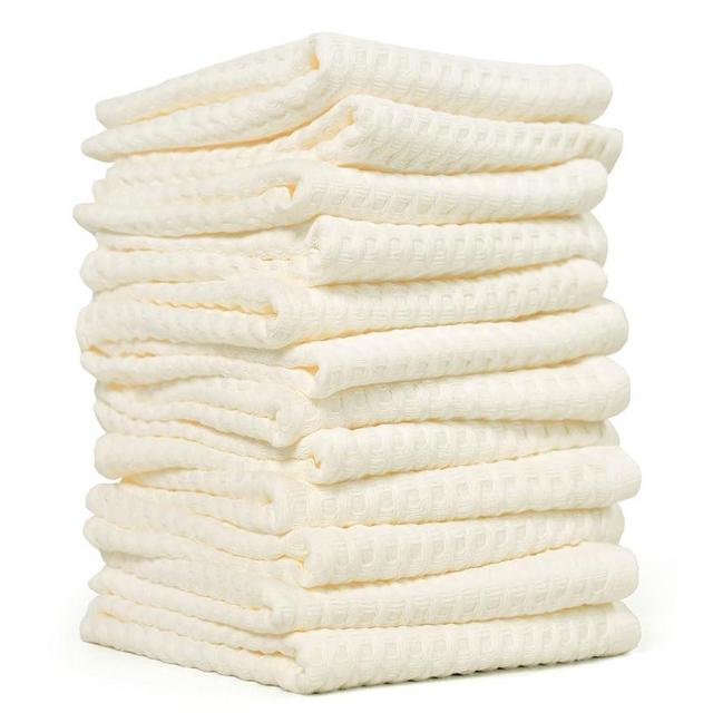 Cleanbear Wash Cloths 12 Pack, Cream Washcloths Set, 100% Cotton Waffle Weave – Fluffy, Absorbent, Quick-Drying Wash Cloths for Showering, Face, Body, and More