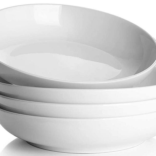 Y YHY Pasta Bowls 32oz, Large Salad Serving Bowls, White Soup Bowls, Porcelain Pasta Plates and Bowls Sets, Microwave Dishwasher Safe, Set of 4
