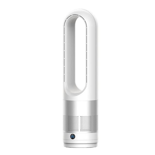 Voagupa 24" Cooling and heating Bladeless Tower Fan and Air Purifier in one, 80° Oscillating Bladeless Fan with Remote, Touch, 8H Timer, Floor Fans for Bedroom Whole Room Home Office-silver white