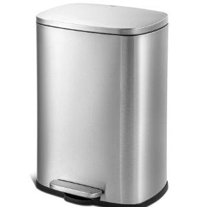 QUALIAZERO 50L/13Gal Heavy Duty Hands-Free Stainless Steel Commercial/Kitchen Step Trash Can, Fingerprint-Resistant Soft Close Lid Trashcan, 50L / 13 GAL