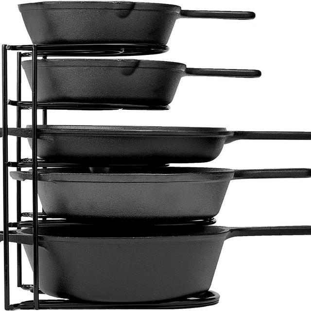 Heavy Duty Pan Organizer, 5 Tier Rack - Holds up to 50 LB - For Cast Iron Skillets, Griddles and Shallow Pots - Durable Steel Construction - Space Saving Kitchen Cabinet Storage - No Assembly Required