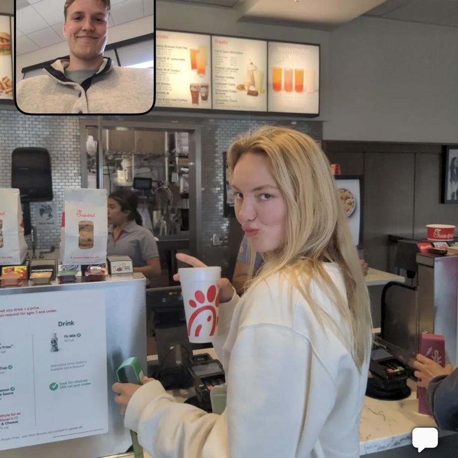 Sophie made sure alex got his chik fil a fix
