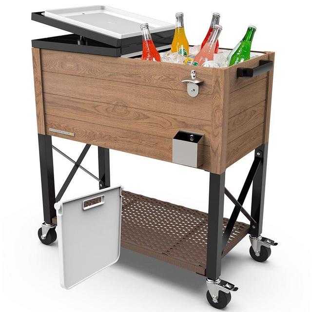 Permasteel 80 Quart Party Cooler, Rolling Ice Chest with Wheels and Handles for Indoor Outdoor Patio