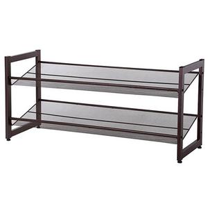 SONGMICS 2-Tier Stackable Metal Shoe Rack Flat & Slant Adjustable Shoe Organizer Shelf for Closet Bedroom & Entryway Bronze ULMR02A