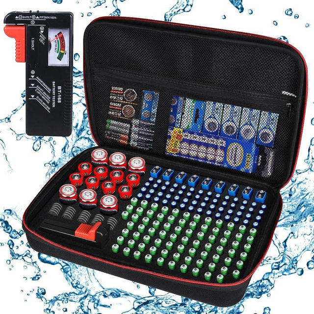 Battery Organizer Storage Holder Case with Tester,Battery Vault Box Container Waterproof Carrying 9V Battery Keeper for Garage Organization Holds 200+ Batteries AA AAA C D (Batteries Not Included)