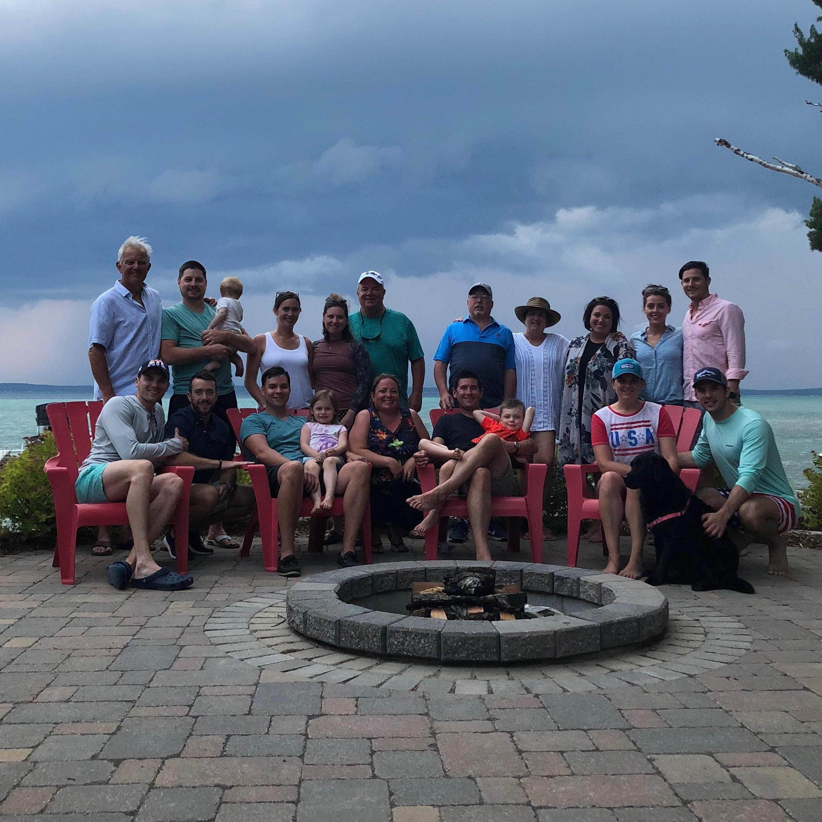 Our most recent Kirsch/Russell family photo at the annual Fourth of July gathering at Higgins Lake in Northern Michigan.