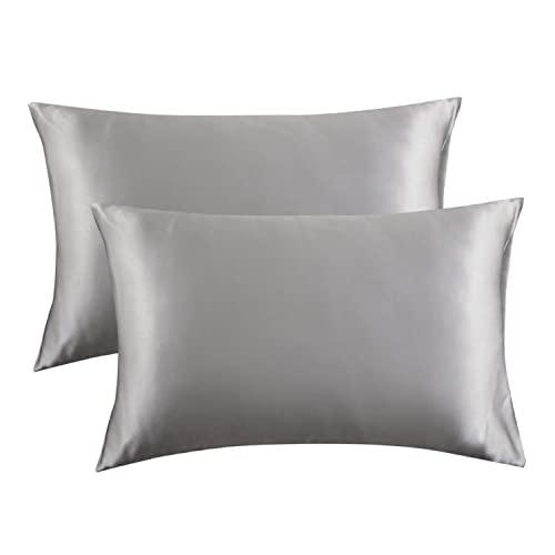 Bedsure Satin Pillowcase for Hair and Skin Silk Pillowcase 2 Pack, King Size (Silver Grey, 20x36 inches) Pillow Cases Set of 2 - Satin Pillow Covers with Envelope Closure