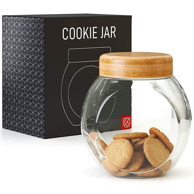 Cookie Jar for Kitchen Counter - Glass Jar with Lid - Cookie, Pastries, Cake and Candy Jar - Kensington London BPA-Free Clear Glass Storage Container Canister with Airtight Bamboo Lid - 76 ounce