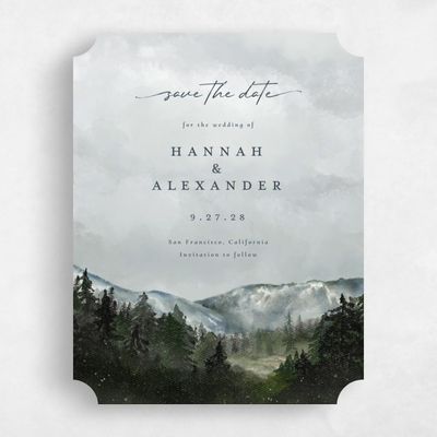 Grey Ticket Wedding Save the Date - Montagne Portrait