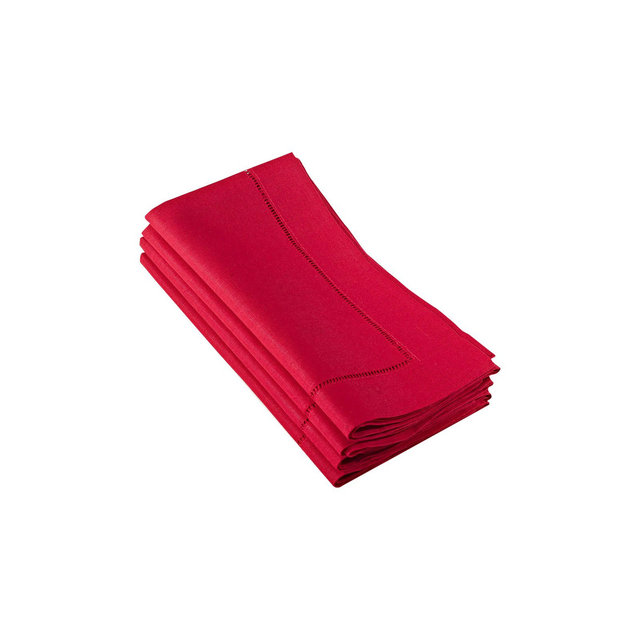 Hemstitched Dinner Napkins Red : Saro Lifestyle Linen & Cotton Cloth, Machine Washable, Solid Pattern