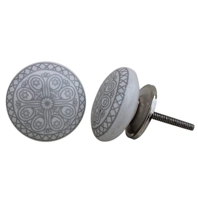 Artncraft 12 Knobs White & Grey Hand Painted Ceramic Knobs Cabinet Drawer Pull (Gray)