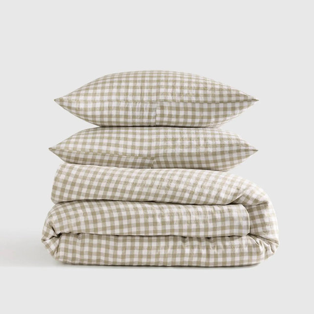 European Linen Gingham Duvet Cover Set - Willowleaf, King/Cal King