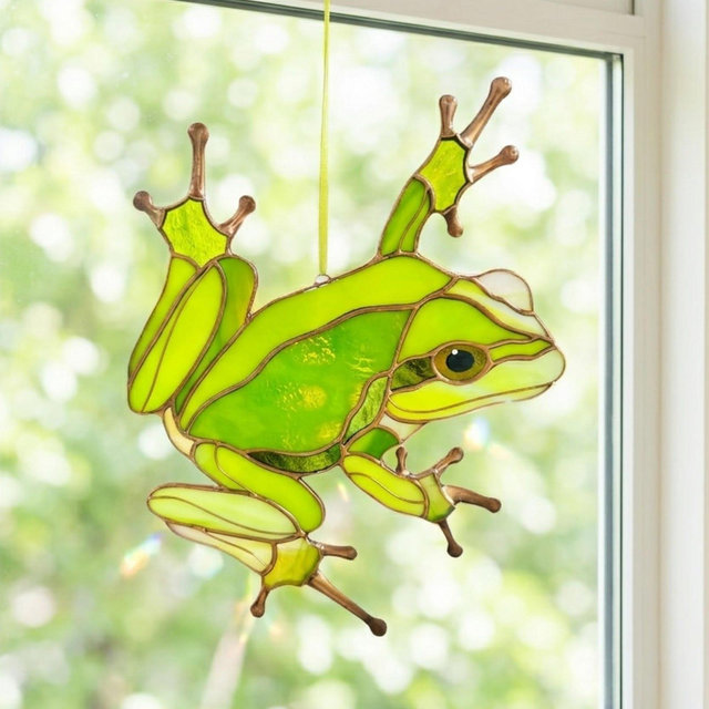 Frog stained glass suncatcher - Garden decor glass ornament