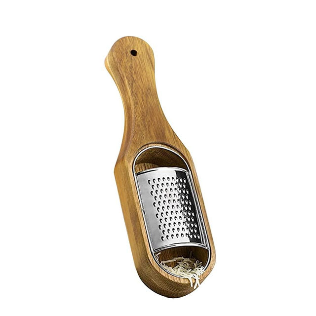 Cheese Grater With Container - Stainless Steel Cheese Grater With Wood Handle Shredder Zester Grater Box Kitchen Handheld Cheese Spoon Grater